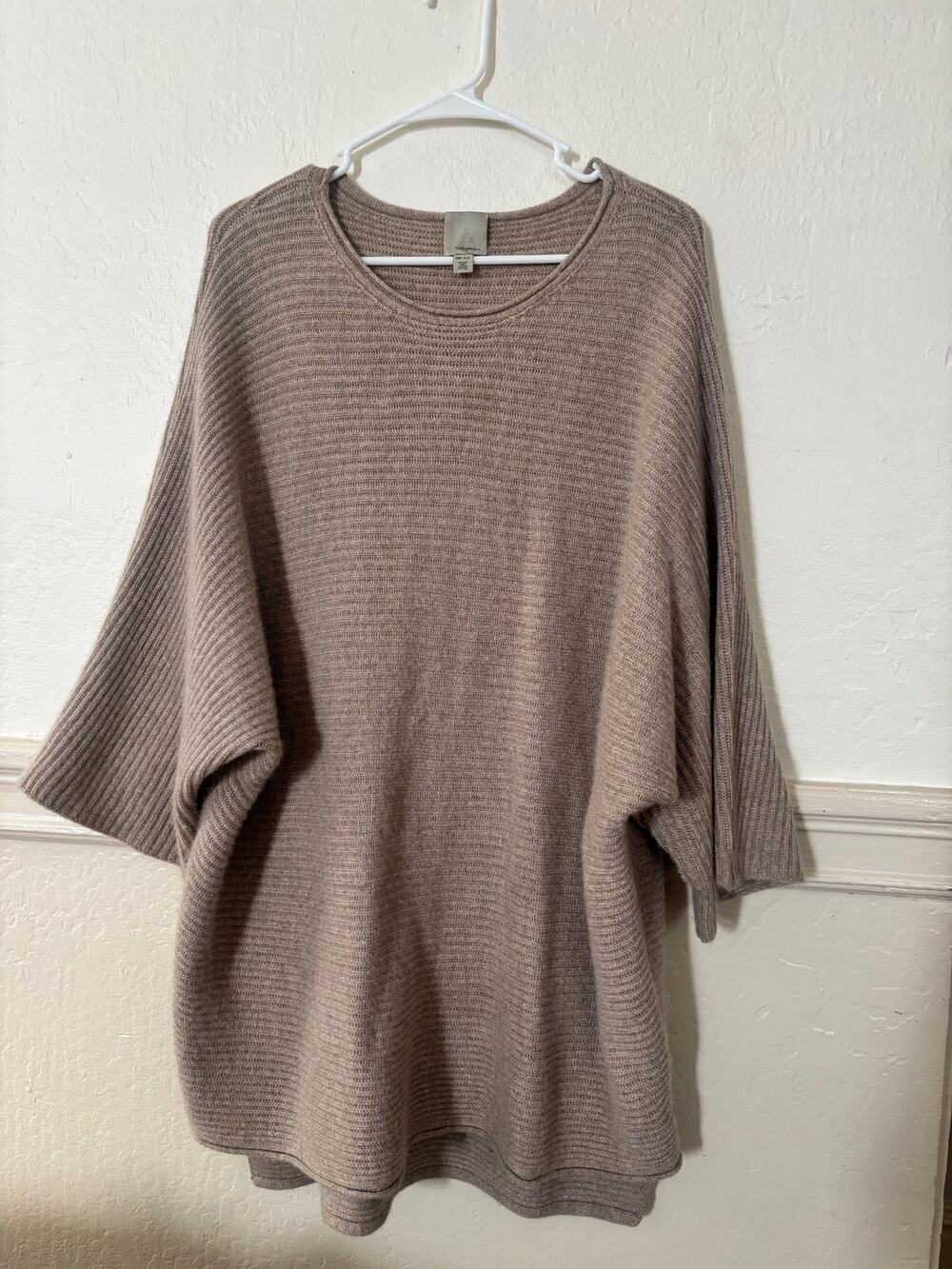 Halogen Waffle Knit Poncho Sweater One Size Taupe Mocha Batwing Oversized